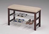 Walnut & Chrome Shoe Rack Organizer With Bench