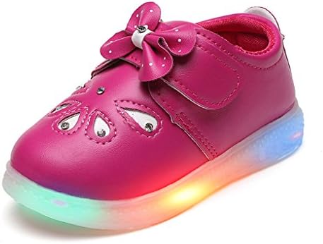 Kids Girls will shine shoes LED flash sports shoes bow flat shoes (Toddler 6M, Red)