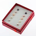 Set Of 5 Multi Color 6mm Genuine Freshwater Cultured Pearl Stud Earrings Set