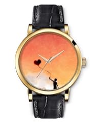 SPRAWL Aanalog Fashion Series Gold Ladies Watches of Genuine Black Leather Strap,Unique Wrist Watch for Women Girls Designed with Child releasing love