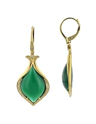 18K Yellow Gold 0.28CT Diamond Drop Earrings with 18.7CT Green Aventurine Tear Cut 18.7gr