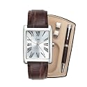 Limit Silver Dial Brown Leather Strap Watch with Matching Pen & Silver Cuff Links 5286G