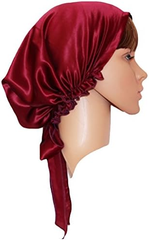 Ayiyoy 100% Mulberry Silk Soft Bonnet Sleep Cap Dark Red