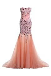 Strapless Sleeveless Satin/Tulle Mermaid Crystal Open-Back Evening Dress/Prom Dress/Wedding Party Dress  with a Brush/Sweep Train 