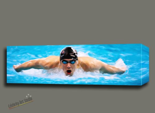 MICHAEL PHELPS ORIGINAL DIGITAL PAINTING PANORAMA ON CANVAS MOUNTED W GALLERY WRAP STYLE FRAMING 32X10X1.5"
