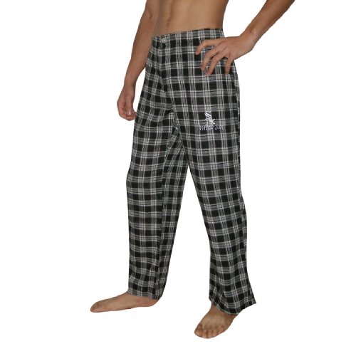 Mens MLB Chicago White Sox Plaid Cotton Thermal Sleepwear / Pajama Pants - Black & White (Size: L)