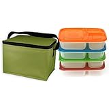 EasyLunchboxes 3-compartment Food Containers (Set of 4) and EasyLunchboxes Insulated Lunch Cooler Bag,olive