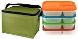 EasyLunchboxes 3-compartment Bento Containers (Set of 4) with insulated, non-vinyl Lunch Cooler Bag, Olive
