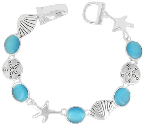 Nautical Silvertone and Ocean Blue Sea Life Magnetic Bracelet Fashion Jewelry