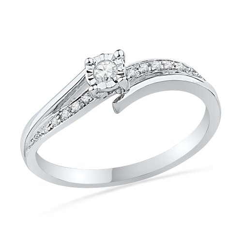 10KT White Gold Round Diamond Bypass Promise Ring (1/10 cttw)