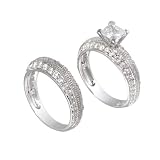 6mm Square Princess White CZ Engagement or Wedding Band Ring Set Sterling Silver (Size 5,6,7,8,9,10)