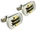 Rochet Roma Solid Stainless Steel Gold Tone and Black Insert Magnum Cuff Links