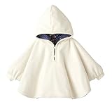 リバーシブル フード 付き パーカー 男の子 女の子 兼用 キッズ ベビー ポンチョ 出産祝い プレゼント (ホワイト 80cm)
