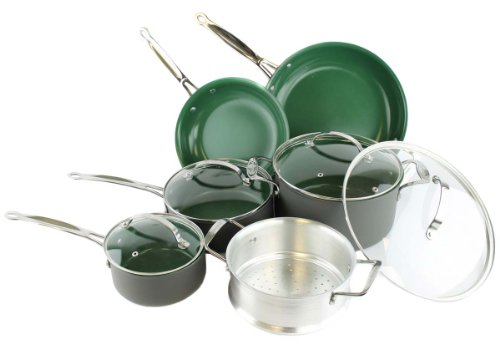 New ORGREENIC 10-Piece Anodized Green Non Stick Kitchen Cookware Set Pans Pots