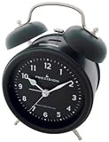 Precision MSF Radio controlled Black case and black dial Double Bell alarm clock with light & snooze