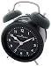 Precision MSF Radio controlled Black case and black dial Double Bell alarm clock with light & snooze