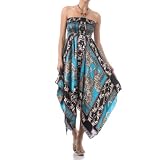 Greek Leopard Inspired Print Satin Feel Beaded Halter Smocked Bodice Handkerchief Hem Dress