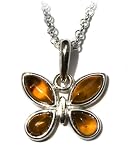 Sterling Silver Honey Amber Butterfly Pendant