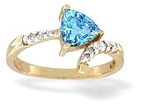 14K Yellow Gold Genuine Trillion Blue Topaz and Diamond Ring