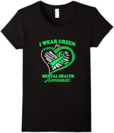 Women's I wear green for Mental Health Awareness t-shirts Medium Black