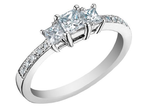 Diamond Engagement Ring and Three Stone Anniversary Ring 1/3 Carat (ctw) Princess Cut in 14K White Gold