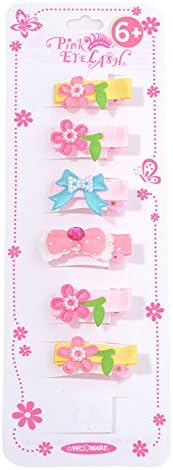 Pink Eyelash Girls Pink Bow Flower Jeweled 6 Piece Hair Clippie Set