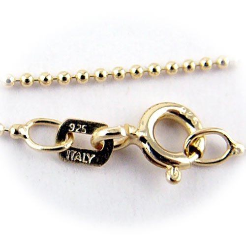Gold Plated Sterling Silver 1mm Bead Ball Nickel Free Chain Necklace Italy 20 Inch