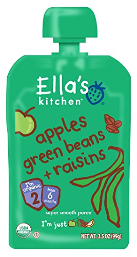 Ella's Kitchen Organic Stage 2, Apples Green Beans + Raisins, 3.5 Ounce (Packaging May Vary)