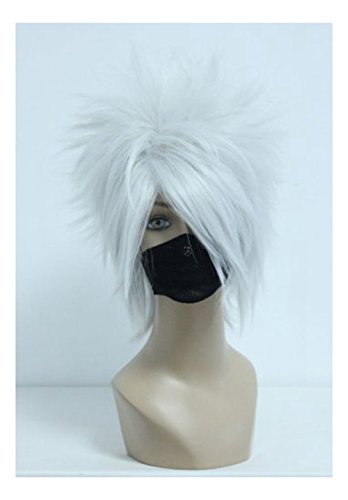 Cosplay Wig Naruto Hatake Kakashi Silver White Anime Party Costume Full Hair 35cm