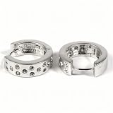  : Sterling Silver Huggie Hoop Earrings with Clear CZ - Size: 6mm x 17mm