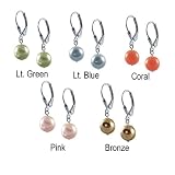 5 Pair Genuine Swarovski Elements® 10mm Pearl With 925 Sterling Silver Lever-back Dangle Earrings; Light Green, Light Blue, Coral, Pink, Bronze Set; Comes With a Free Gift Box