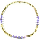 Image of Anna Lou Violet Jade Beads Chunky Chain Necklace