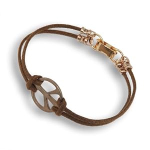 Medium Peace Symbol peace bronze cord bracelet