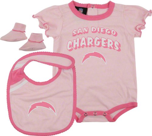 Reebok San Diego Chargers Newborn Creeper, Bib and Bootie Set - Pink 6-9 Months