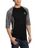 MLB Men's Colorado Rockies 3/4 Sleeve Crew Neck Featherweight Tech Fleece Pullover by Majestic (Pro Black/Pro Carbon Heather, Medium)
