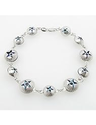 Ladies 10K Solid White Gold striped evil eye star bracelet 3 Length - 7.25 inches Width - 11mm