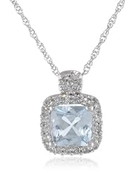 10K White Gold Aquamarine and Diamond Pendant Necklace (.1 Cttw, G-H Color, I1-I2 Clarity), 17"