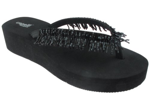 Capelli New York Dangle Beads On Eva Upper Ladies Fashion Flip Flop Jet Black 8
