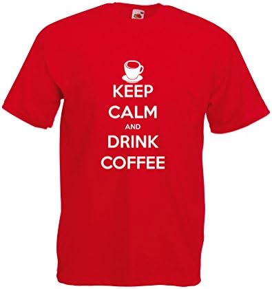 Keep Calm and Drink Coffee , Adults Printed T-Shirt - Red/White 2XL