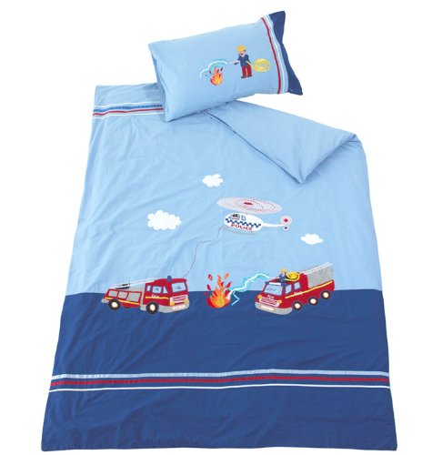 United Brands of Scandinavia Kas Kids Feuerwehr Bettw&auml;sche mit Applikationen, 100&nbsp;% Baumwolle, Bettdecke 200&nbsp;x&nbsp;200&nbsp;cm, 2 Kissenbez&uuml;ge