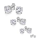 White Stud Earrings Round CZ 4MM, 5MM, 6MM, 7MM Cubic Zirconia Basket Setting Platinum Plated Ladies Unisex Pushback Post