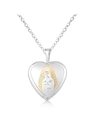 Milgrain Edge Heart Photo Locket w/ Virgin Mary Design Sterling Silver