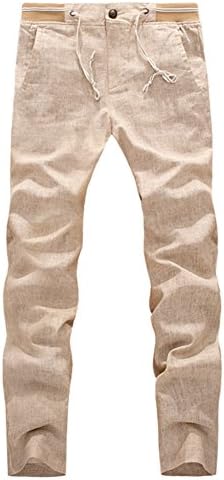 TOPOT Mens Slim-Tapered Flat-Front linen Casual Pants (XL)