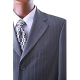 Men's Single Breasted 3 Button Gray Pinstripe Super 150's Wool Feel Vested Dress Suit