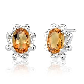 Buy 1.50 Carats Oval Shape Citrine Earrings in Sterling Silver by Peora