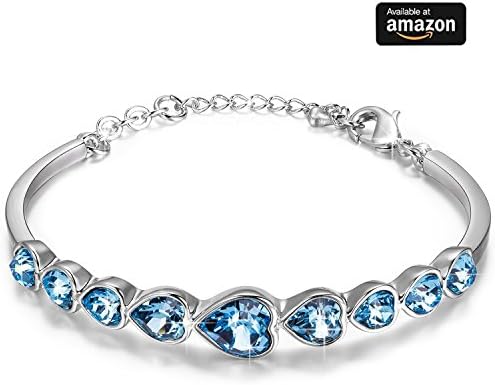Jewelry Rarity Christmas GiftHeart of Love Bangle Made with Blue Swarovski Crystal Elements Pendant Necklace for Women with Diamond Austrian Crystals Women Bracelet Jewelry Necklace earrings