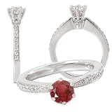 18k Chatham cultured 5.5mm round ruby engagement ring with natural diamonds
