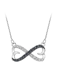Infinity Black and White Diamond Double Heart Pendant with Chain in Sterling Silver (1/5 cttw)