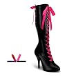 4 1/2 Inch Heel Sexy High Heel Black Victorian Knee Boot With Interchangeable Front & Back Ribbon Laces