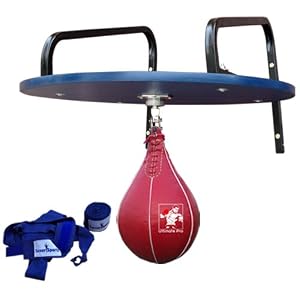 Speedball Platform Sets Genuine Cowhide Leather, Wooden Platform Blue Formica Lamination With Complete Fixing And Metal Wall Brackets Sets Punching Balls & Swivel Red Ball Poly Cotton Hand Wraps Blue
